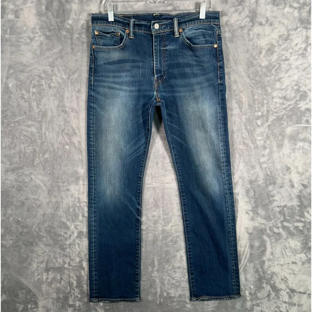 Levis 513 Slim Straight Fit Jeans Mens 32x30 Blue Denim Stretch Low Rise